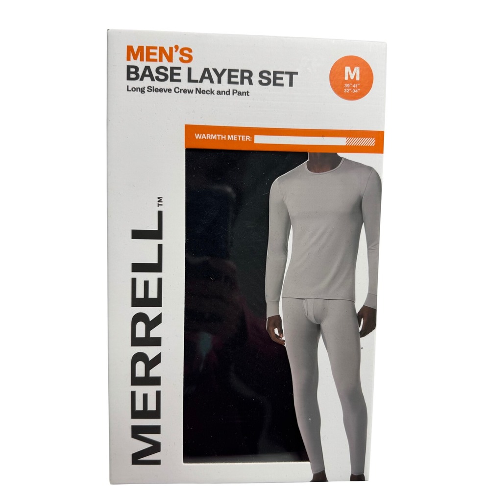 Merrell Mens Base Layer Set Thermal Long Sleeve Top and Pant Black Medium NEW